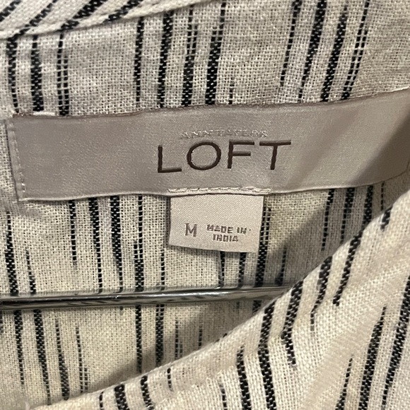 LOFT Slubbed Cotton Monochrome White and Gray Striped Mini Dress - Picture 2 of 10